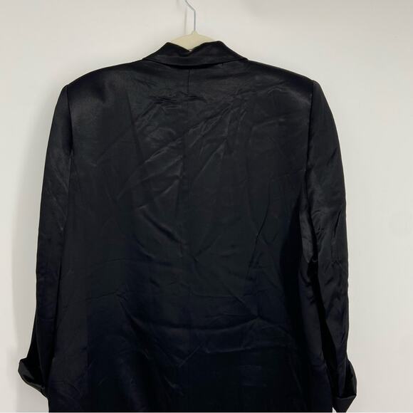 New Zara Black Satin Long Line Blazer With Turn-up Cuffs Size Large - Picture 10 of 16